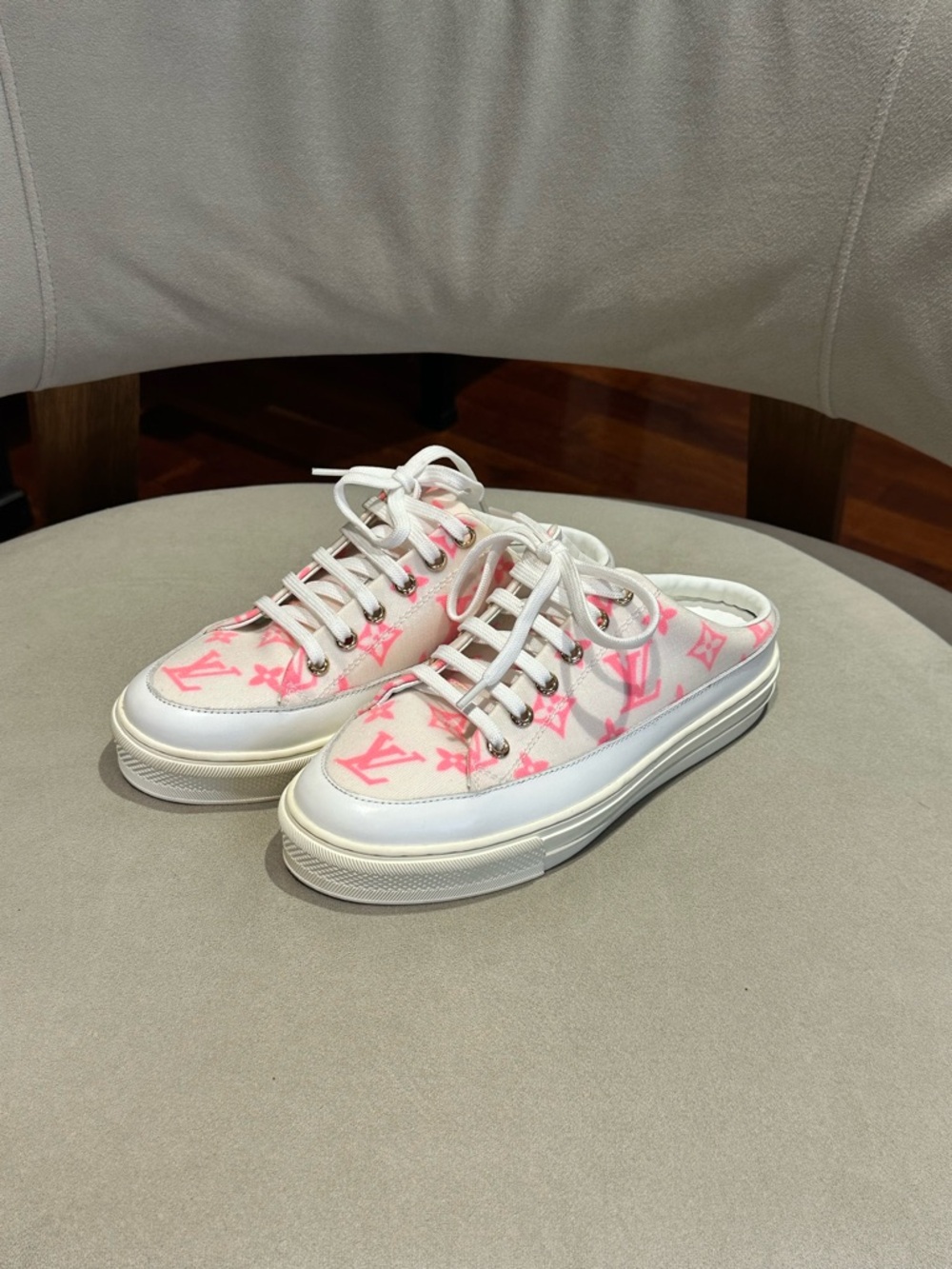 Louis Vuitton White & Pink Monogram Mule Sneakers